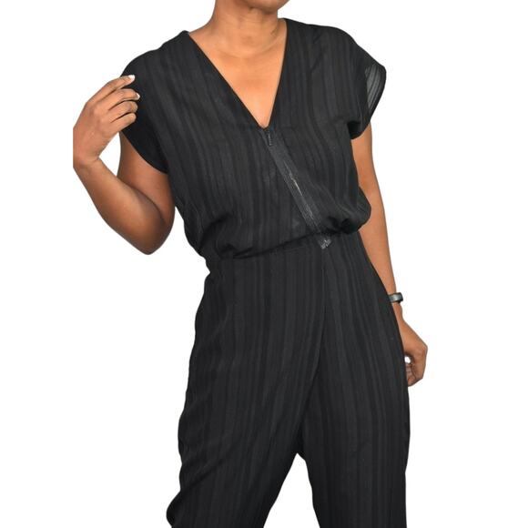 Miriam Ponsa Jumpsuit Black Sheer Asymmetric Zip Relaxed Trouser Size Small - Picture 4 of 15